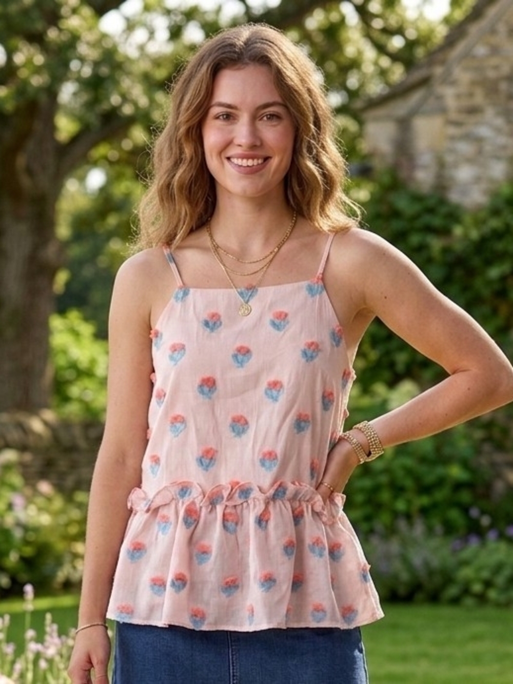 THML Pink Floral Peplum Cami Top
